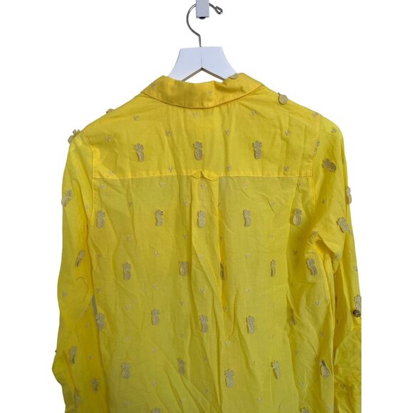 Maeve Yellow Whimsical Pineapple Embroidery Button-Down Shirt - Picture 8 of 9